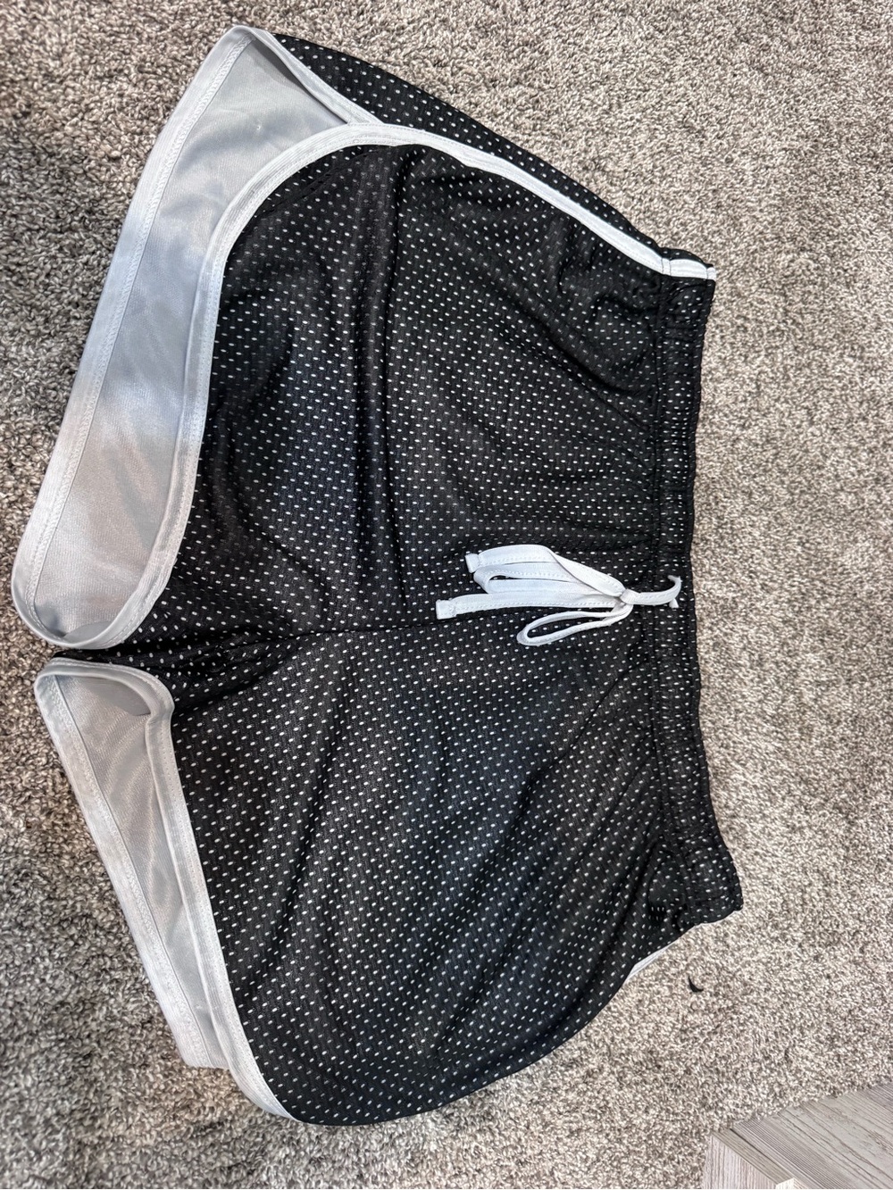 Women’s Black Mesh Athletic Shorts with White Trim